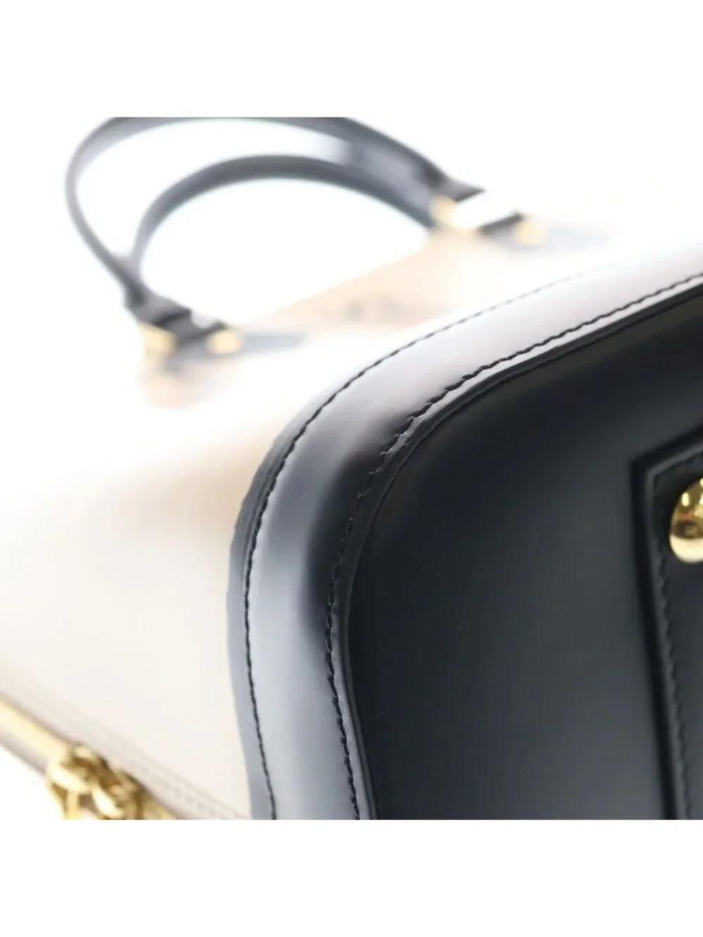 Louis Vuitton Alma GM Trompoille Handbag Light Pink Black Leather Gold
